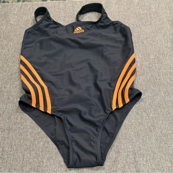 adidas Women's Standard 3-Stripes Swimsuit, Gray/Coral, Size 6 - Picture 1 of 6